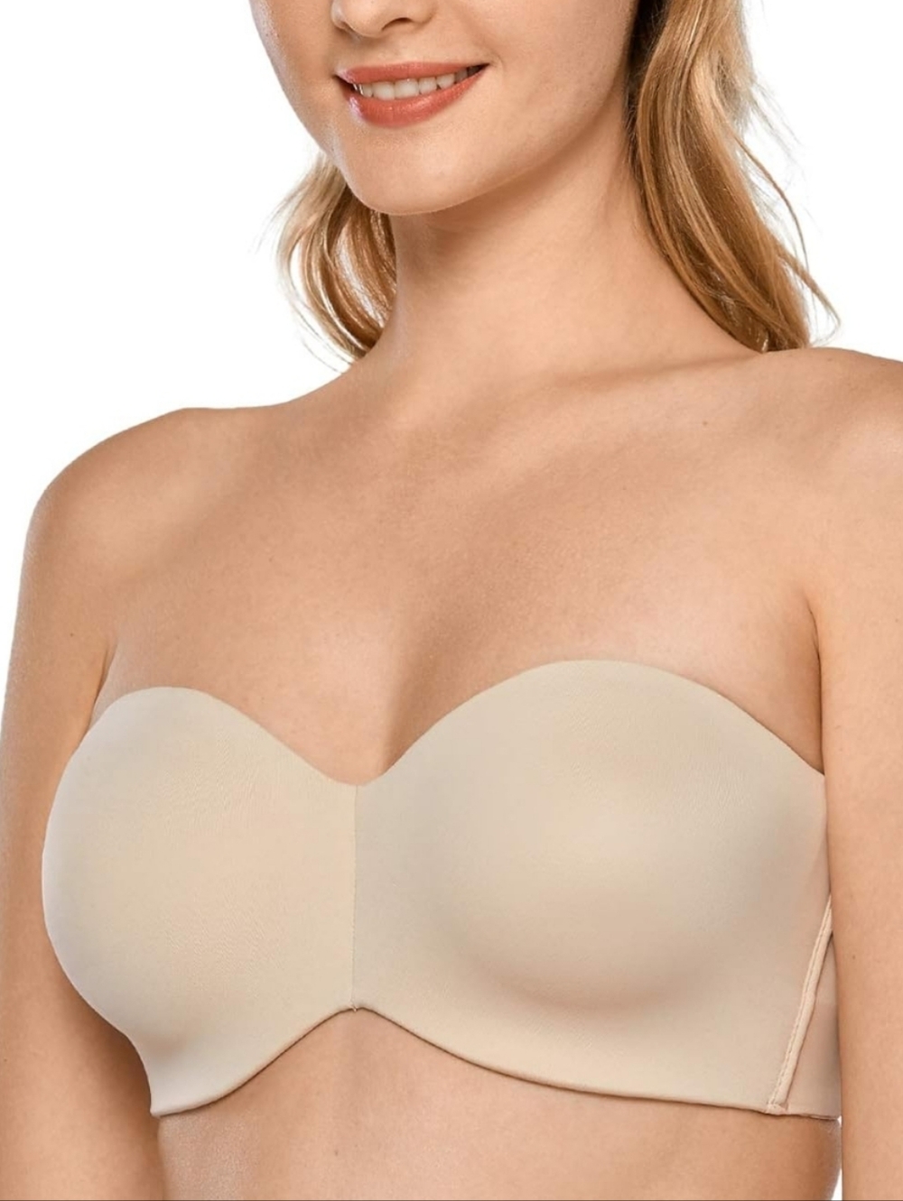 Delimira Strapless Unlined Underwire Minimizer Plus Size Support Bra, 36DD,Beige